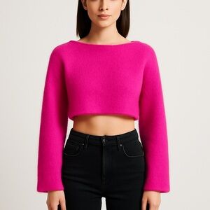 Lovers + Friends Hot Pink Fuzzy Cropped Sweater